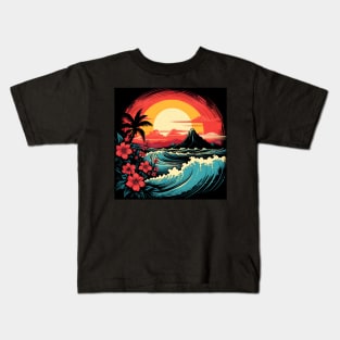 Hawaii Waves at Sunset Kids T-Shirt